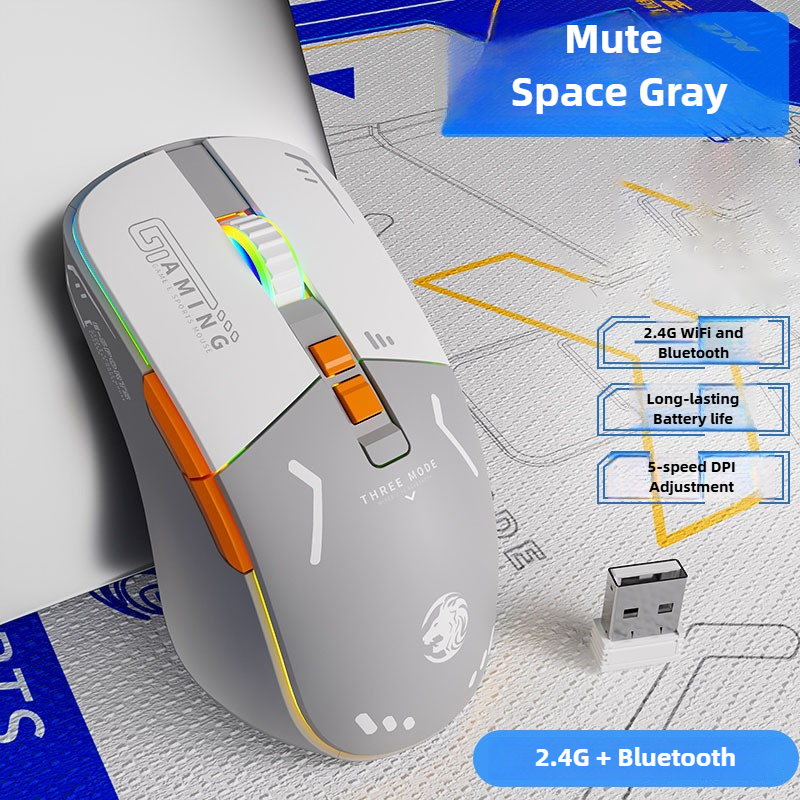 G308 Draadloze gamingmuis Oplaadbaar 2.4G Bluetooth Ergonomische lichtgewicht RGB optische mute-muis met 5-snelheid DPI instelbaar: Paars