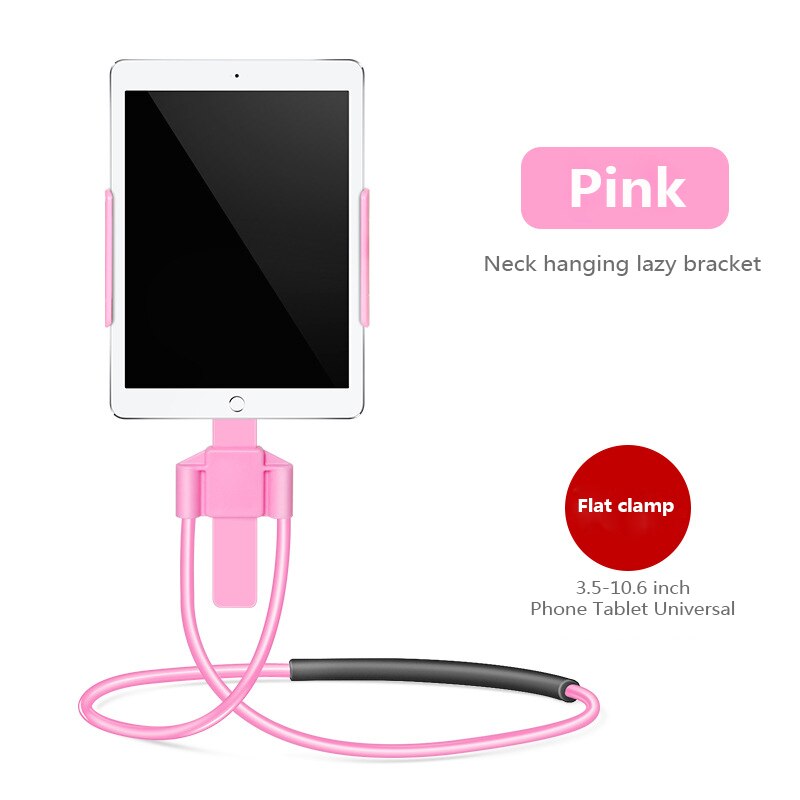 Flexible Mobile Phone Holder Tablet Holder Hanging Neck Lazy Necklace Bracket Bed 360 Degree Phones Tablet Holder Stand: pink tablet type