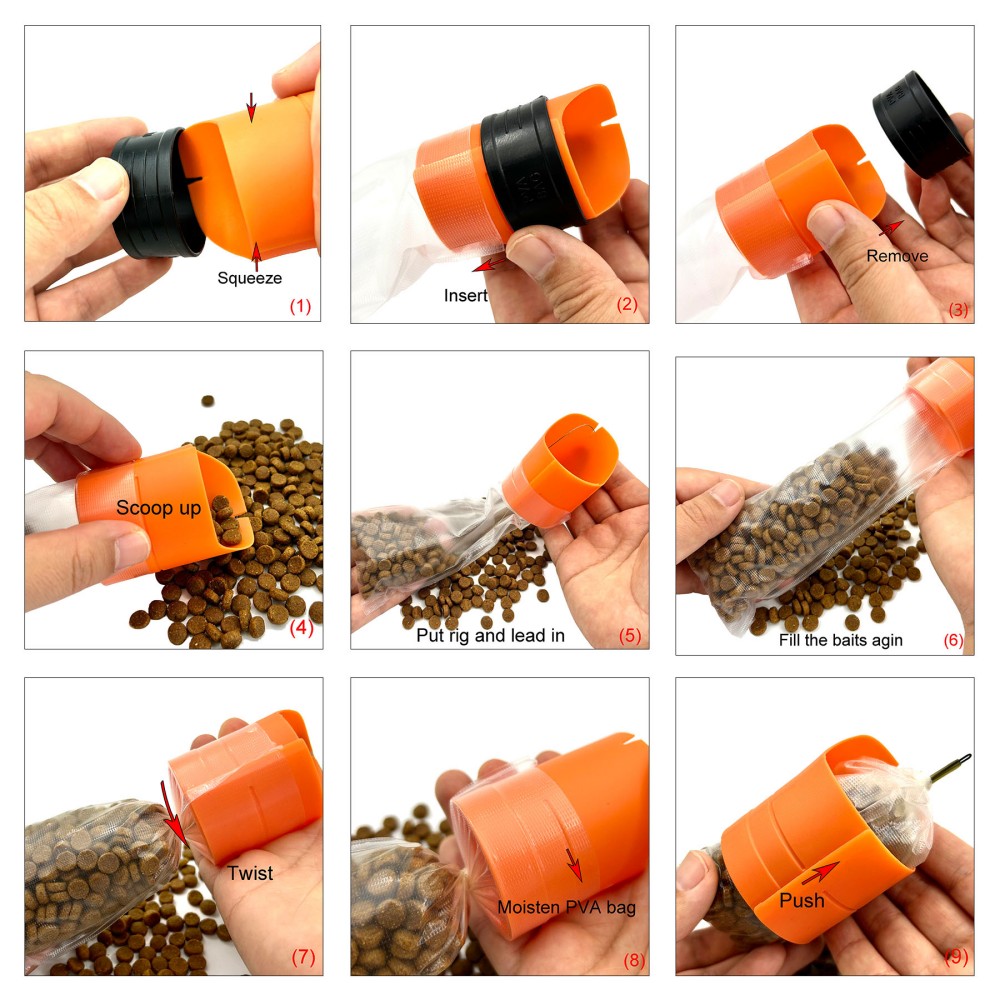 Accessori per la pesca alla carpa Sistema di caricamento delle borse in PVA Strumento di esca per borse solide Maglia a fusione rapida