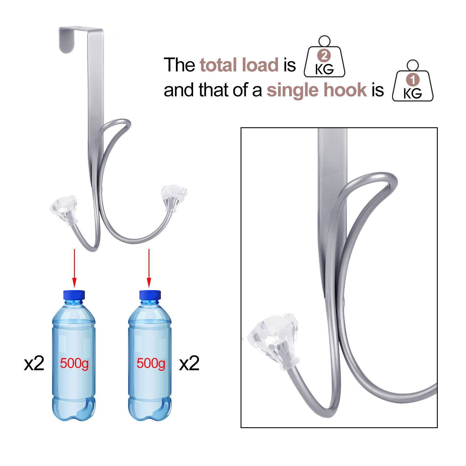 European Style Metal Double Hook Hanger Free Perforated Door Bathroom Hanger Hooks Kitchen Bedroom Door Rack Towel Holder