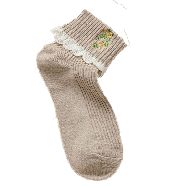 Calcetines con bordes de encaje para Mujer, medias con bordado de flores, Estilo Vintage, invierno, 2 pares: A 1Pair