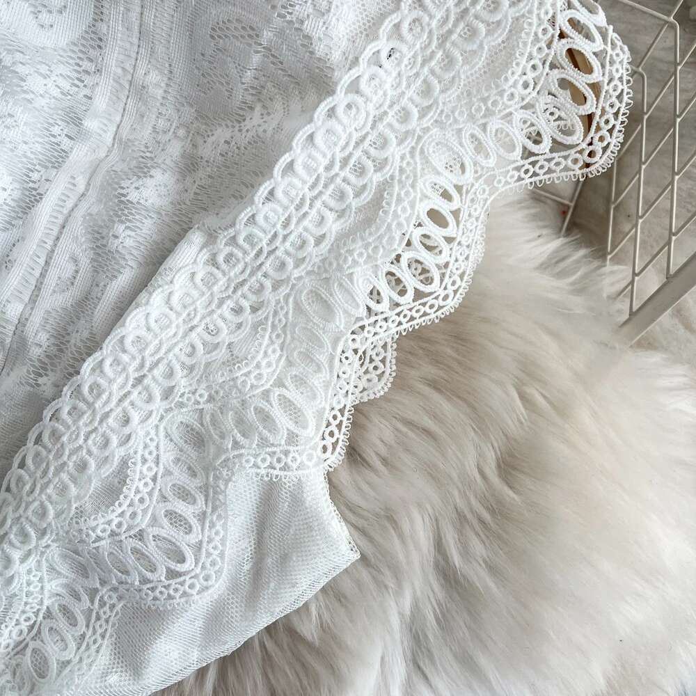 Kirjonta pitsi pitkät mekot naiset kesä röyhelöt kukka ontto mekko iltajuhla hääpuku vestidos