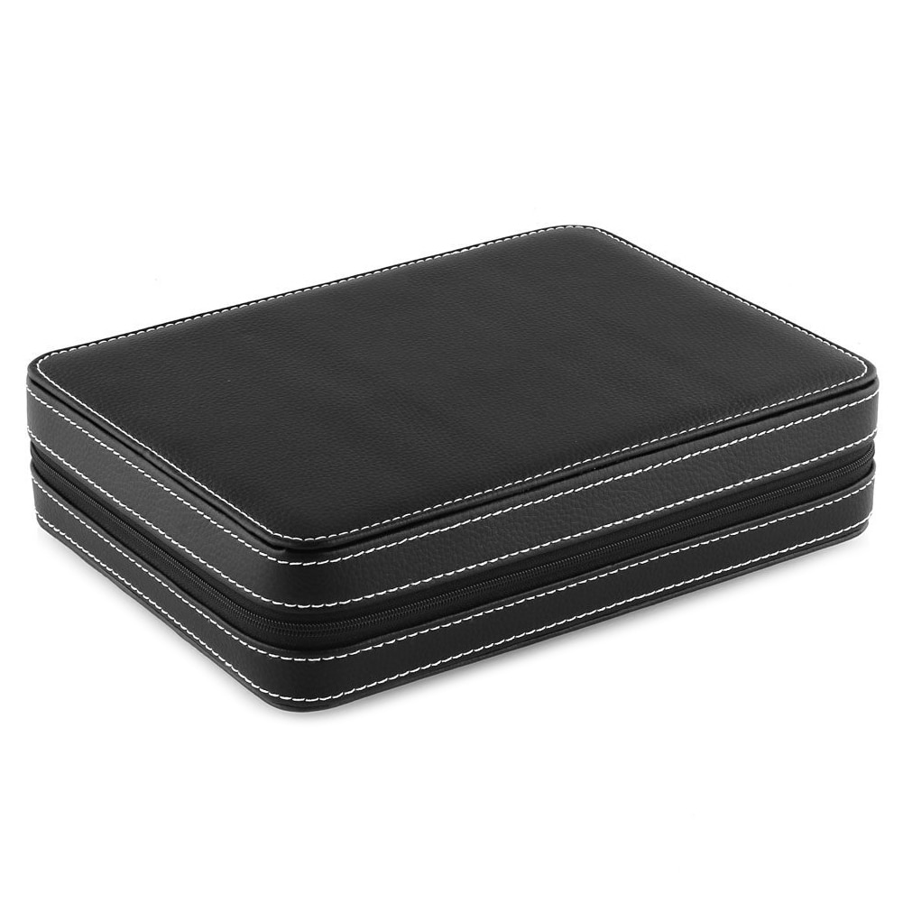 8 Grids Watch Display Storage Box Case Tray Zippered Travel Watch Collector Case Faux Leather Black