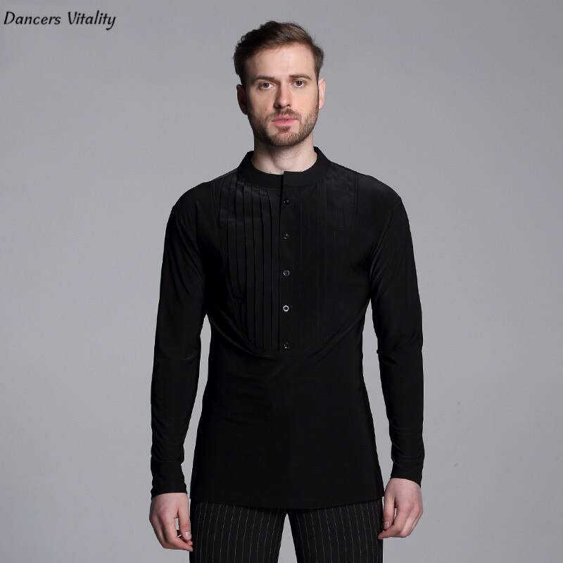 Herre skjorte t-shirt latin dans tøj lange ærmer skjorter moderne cha-cha dans vals latin dans mænd moderne konkurrence kjole