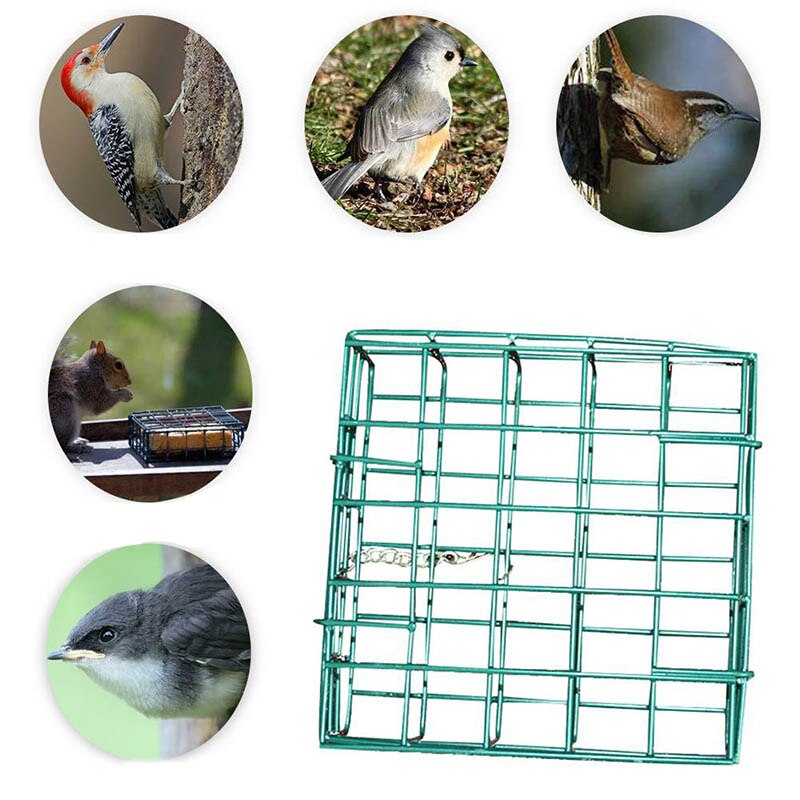 Bird Feeder Green Cube Cage Food Container Outdoor Wild Parrot Feeding Hanging Tree Portable Fruit Vegetable Park Garden