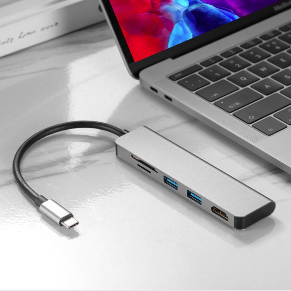 multifonctionnel 5 en 1 en alliage d'aluminium USB Type C adaptateur de moyeu USB C vers HDMI USB3.0 TF lecteur de carte HD convertisseur de