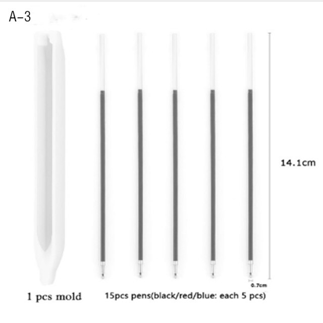 Resin pen mold expoxy pen refills silicium forme til resin art pen holder mold epoxy diy crafts resin casting forme: En -3 form og 15 penne