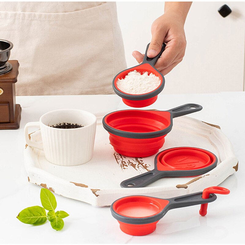 4pcs Measuring Cups And Measuring Spoon Scoop Plastic Handle Kitchen Measuring Tool Multi Purpose Spoons Cup Measuring