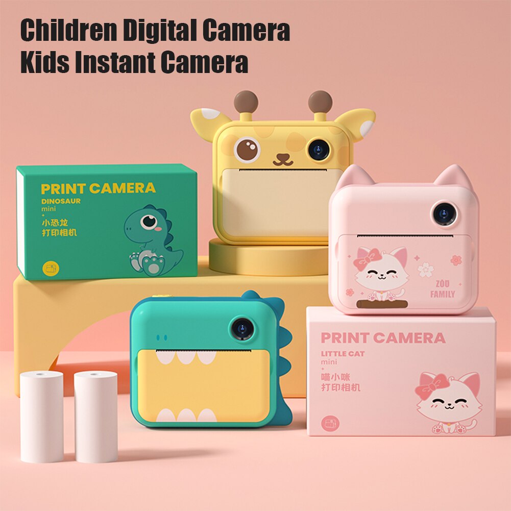 Cartoon bambini stampa istantanea videocamera HD 1080P fotocamera per stampa termica videocamera per bambini videoregistratore VLOG fotocamera digitale giocattolo
