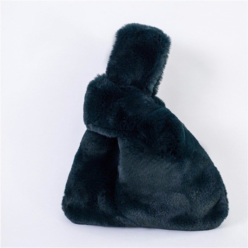 LANMMRE Bag Patroon Persoonlijkheid Imitatie Konijn Faxu Bont Handtas Voor Vrouwen Alle Match Luipaard Print Emmer Zak YF945: Blackish green