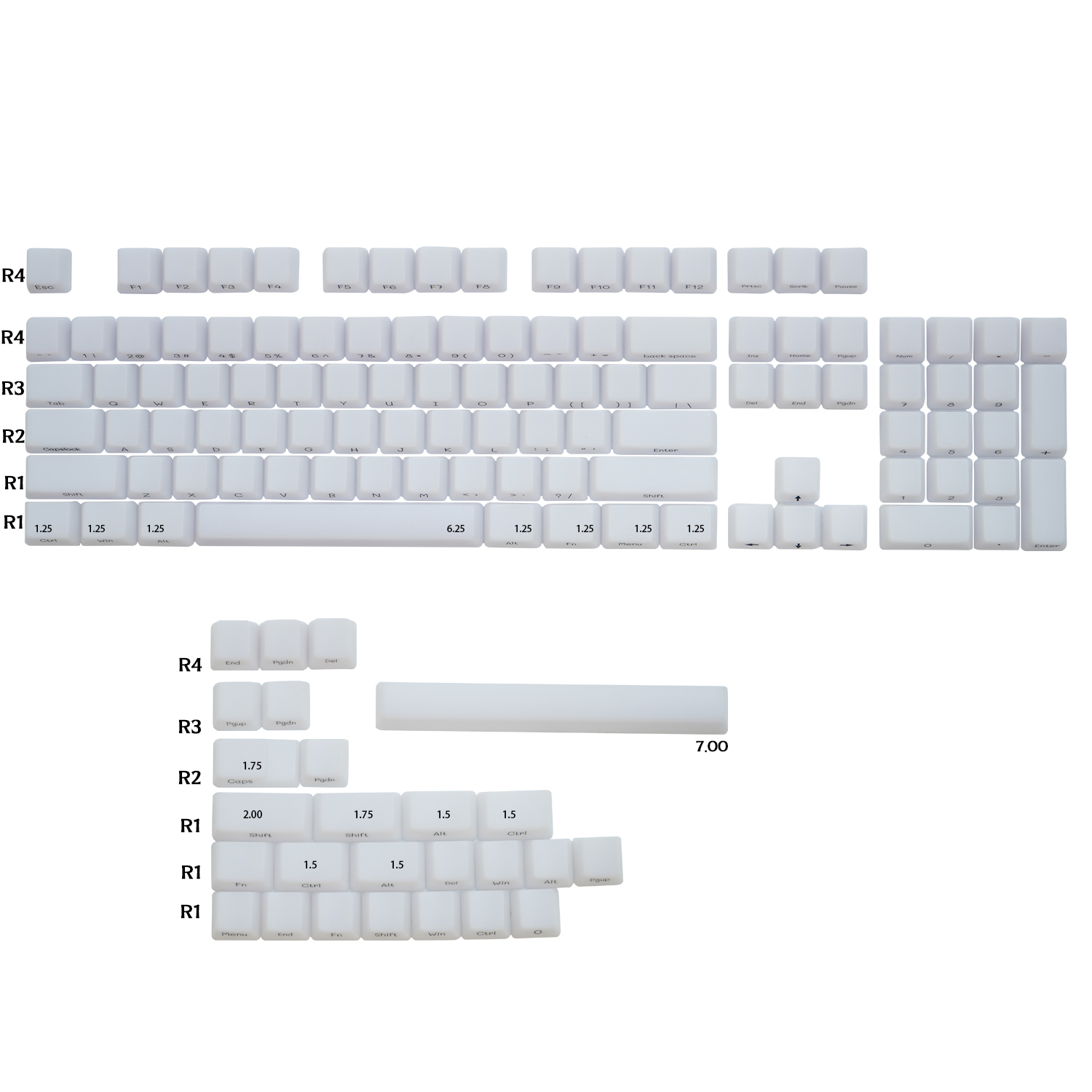 JCM Fog Kermeates Keycap Silk Screen Transparent Keycap OEM Profile 130 Keys For Cherry MX mechanical keyboard 7U Space Key: WHITE