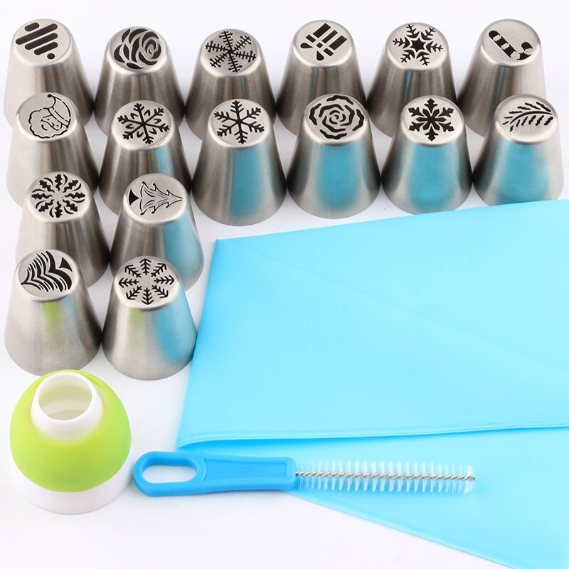 19Pcs Kerst Jaar Icing Piping Nozzles Russische Icing Piping Party Tips Rvs Gebak Cake Decorating Tool