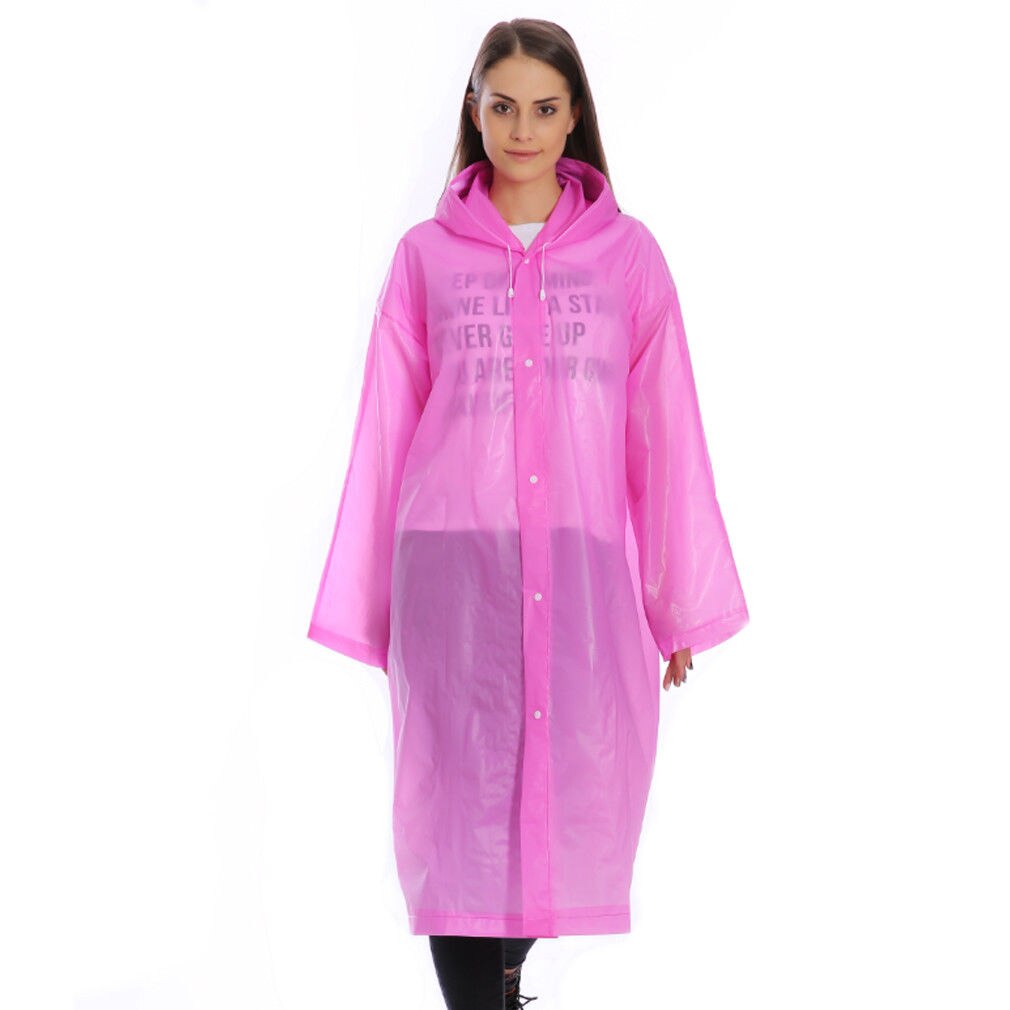 Kvinder mænd eva gennemsigtig regnfrakke bærbar udendørs rejse regntøj vandtæt camping hætteklædte ponchoer plast regntæppe: Lyserød