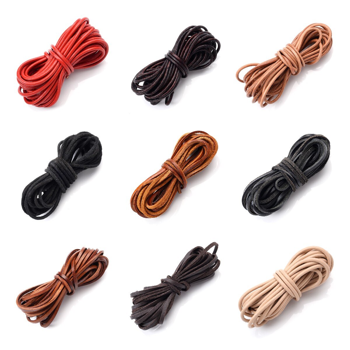 Bracelet en fil de cuir tressé de 5 mètres, cordon rond et plat en cuir, corde à faire soi-même