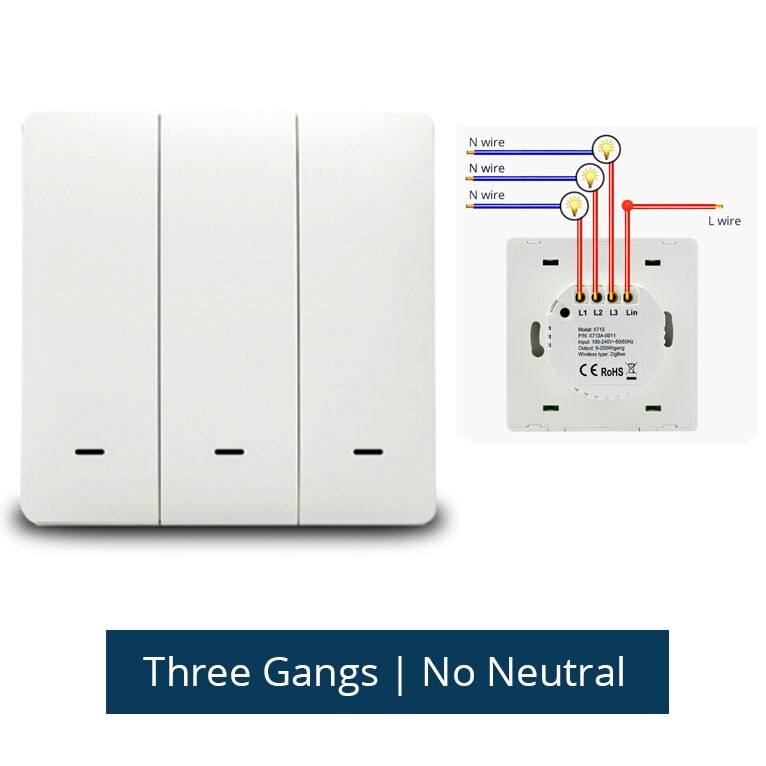 Zemismart Tuya Zigbee Wall Push Switch Alexa Google Home Light Switches No Neutral Wire Physical Button: 3 gangs No neutral