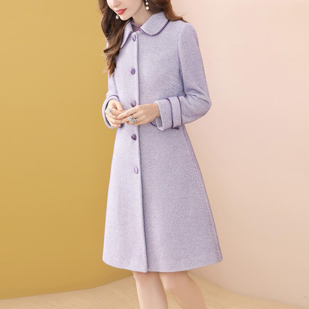 Tylko plus kobiety fioletowy płaszcz zimowy zwykły kobiety długi płaszcz wełniany pojedyncze piersi kobiet wełny trencz kobiety zima