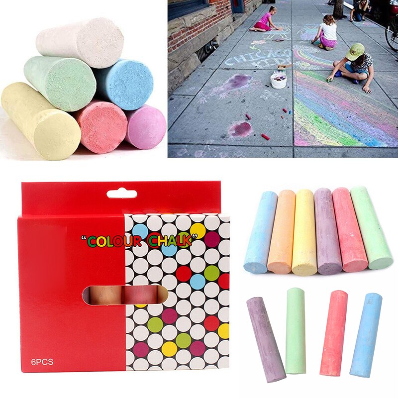 6/12pcs Mixed Colour Chalk Sticks Pack Water Soluble Kids Playground School Art Learning UY8