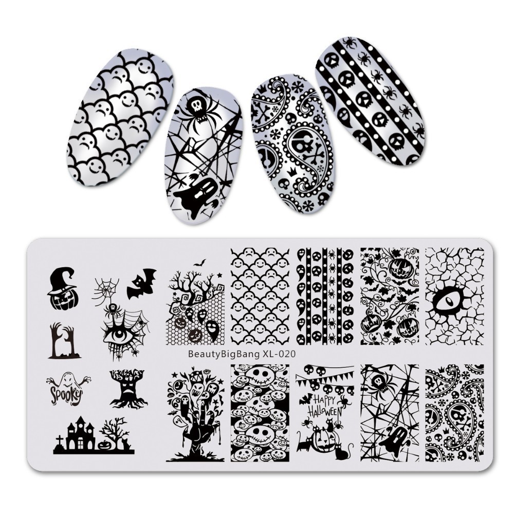 Beautybigbang negle stempling plader halloween edderkop kraniet græskar heks billede nail art skabelon stencil til negle bbb xl -027: 20