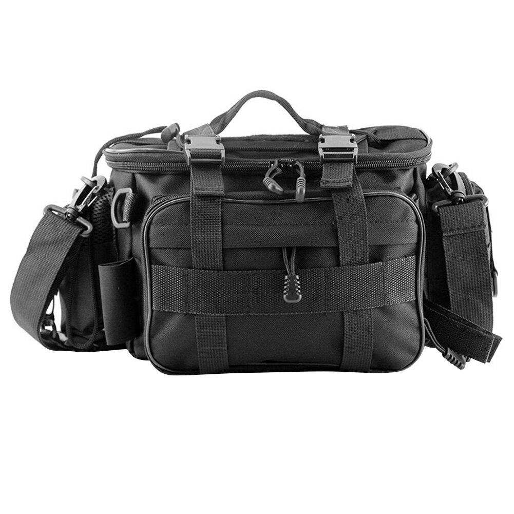 Multi-fonction sac de pêche étanche Sports de plein air taille Pack leurres de pêche sac de rangement de vitesse unique pêche bandoulière sac à main: Black