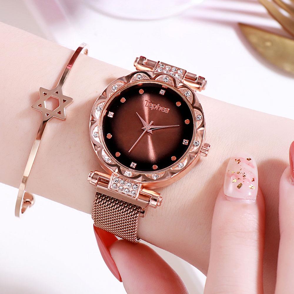 Rose Goud Luxe Vrouwen Horloges Dames Diamant Magnetische Armband Polshorloge Vrouwelijke Horloge Meisje Klok Uur Relogio Feminino: Bruin