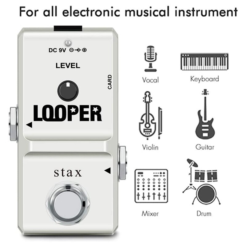 Stax Mini Guitar Looper Pedal Loop Pedal for Electric Guitar 10 Minutes of Looping Unlimited Overdubs SD Card Inside