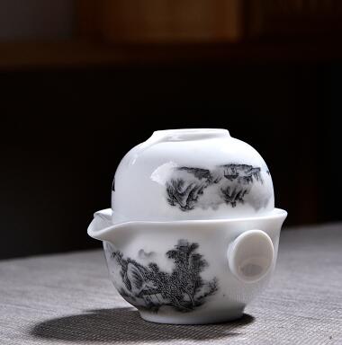 Taza de viaje de porcelana azul y blanca, juego de té incluye 1 olla 1 taza, tetera de , hermosa y fácil: Style B