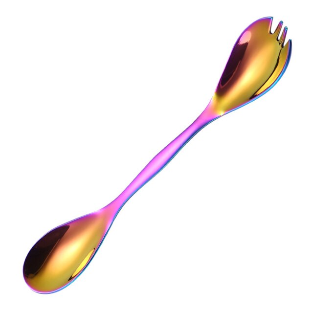 Stainless Steel Double-headed Spoon Fork Dual-purpose Spoon Portable Tableware Multifunctional Kitchen Tool: Multicolor