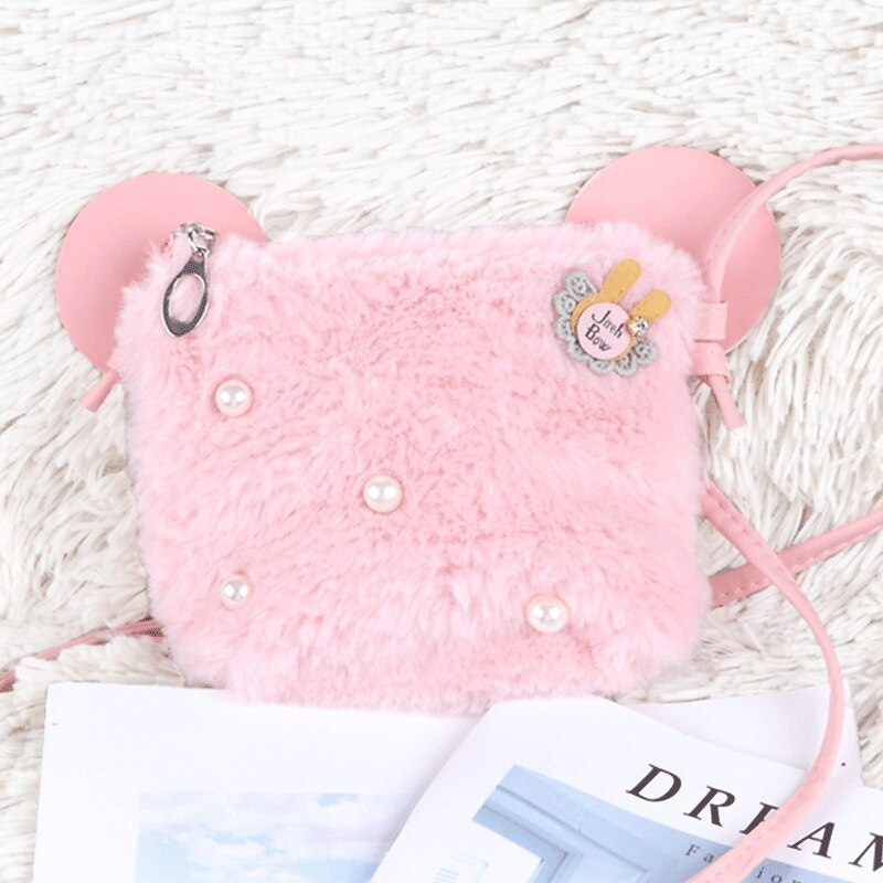 Schattig klein meisjes mini portemonneetje kawaii nep konijnenbont baby kleine portemonnee peuter schoudertas meisjes feesttasje: Roze flap