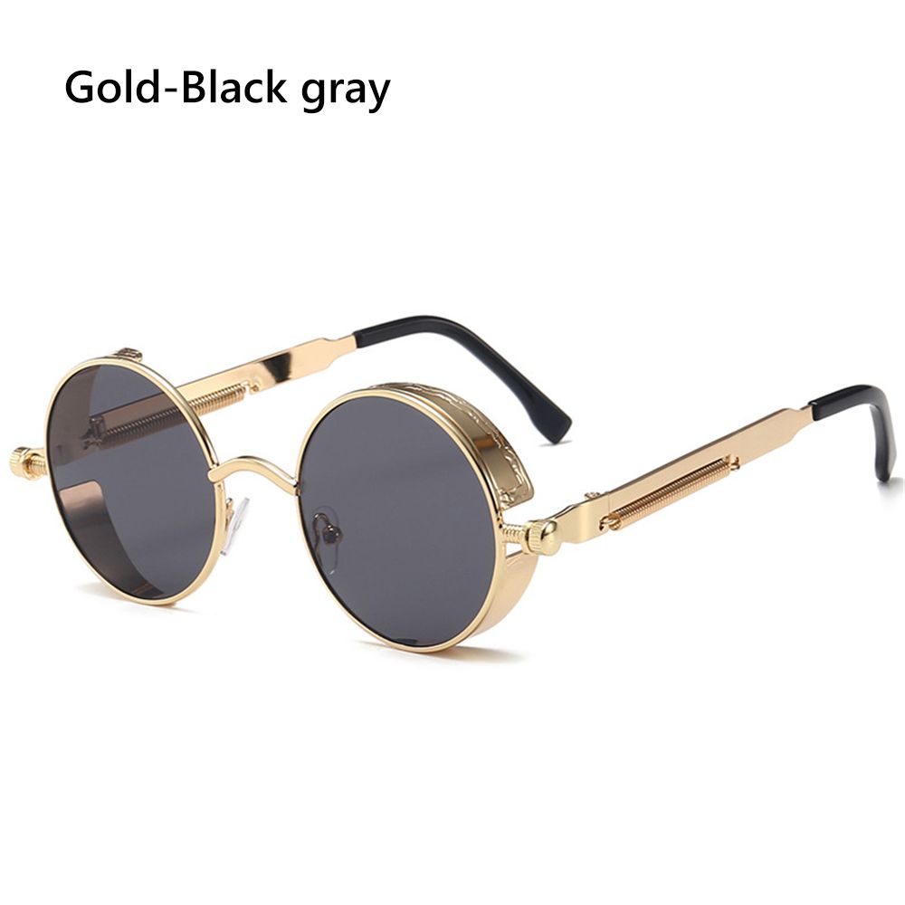 Steampunk Frauen Männer Runde Sonnenbrille Metallrahmen Brillen UV400 Schutz gotisch Jahrgang-Party Zubehör: Gold-Schwarz grau