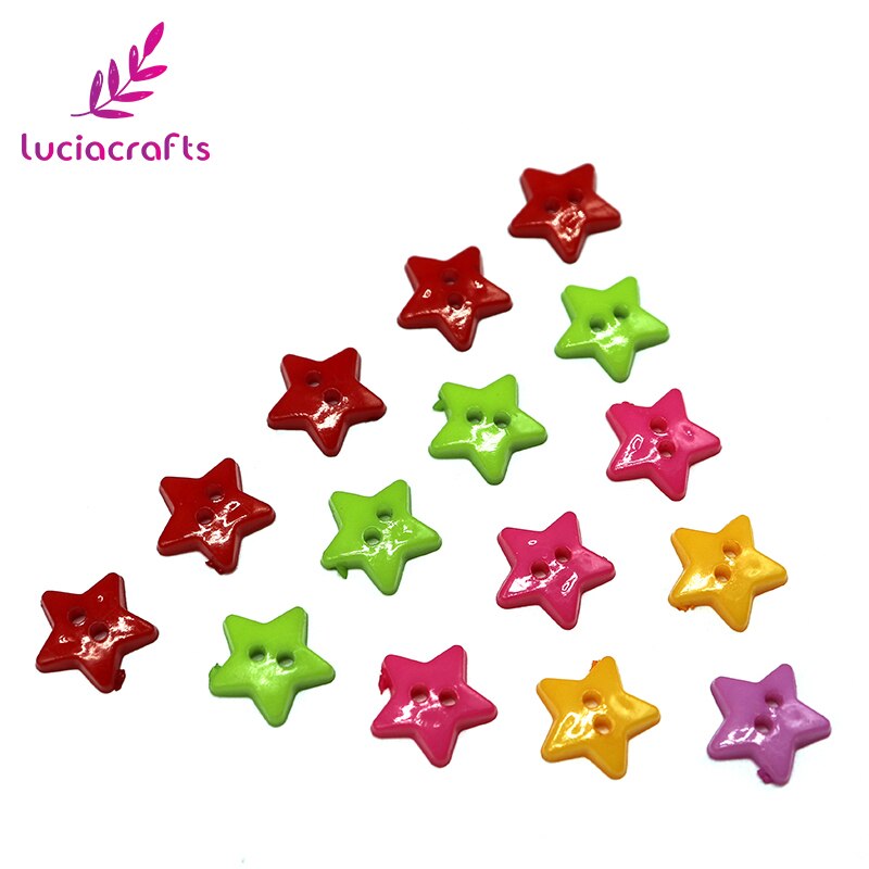 Lucia ambachten 12mm Willekeurige Gemengde 2-Gaten Ster Acryl Knoppen DIY Handgemaakte Naaien Scrapbooking Accessoires 50 stks/partij E0504