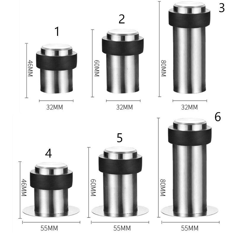 1pc Rubber Anti-collision Door Stopper Stainless Steel Round Resistance Home Door Floor Wall Protector Door Catcher Stops