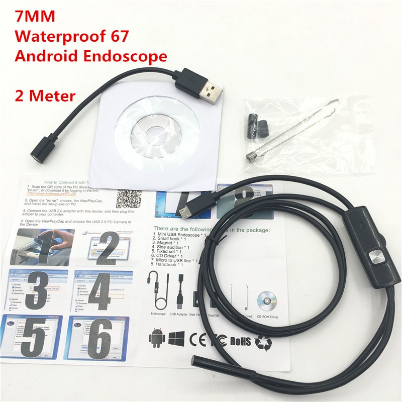2m 7mm waterdichte  ip67 android endoscoop inspectie usb borescoop buis slang mini camera's micro camera