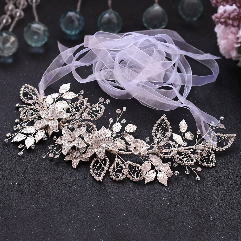 Cinturones de flores de aleación de plata, cinturón de diamantes de imitación para boda, joya femenina, faja para vestido, cinturón nupcial de diamantes de lujo para mujer: white orgaza