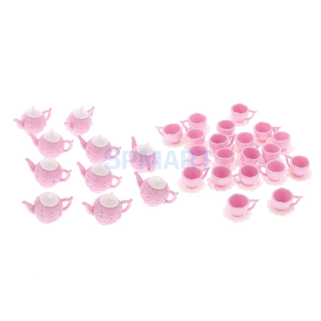 10 Sets Poppenhuis Miniatuur Plastic Roze Thee Pot Met 2 Kopjes Servies Accessoire