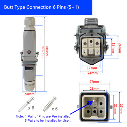 Heavy Duty Connector Aviation Plug Socket Rectangular Industrial HA- Series 4 5 6 8 Pin Water Proof IP65 Male Female 10A 16A: WHITE