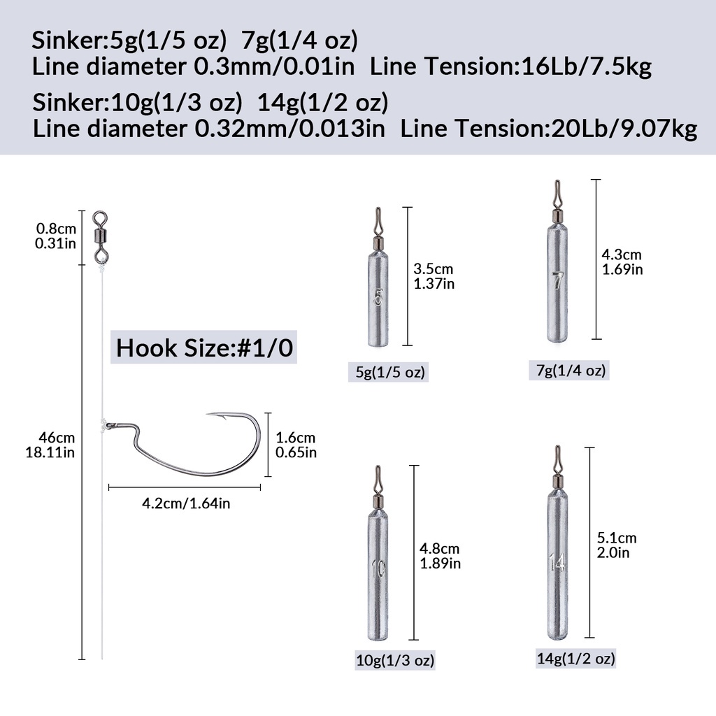 5 uds aparejo de tiro caído con anzuelo compensado 1/0 3/0 anzuelo de pesca plomo/peso Kit de aparejo de sedal de pesca con cuentas