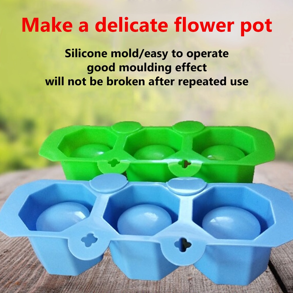 Molde para maceta de hormigón poligonal redondo geométrico de 3 agujeros, moldes de cemento para decoración de velas de aromaterapia de silicona