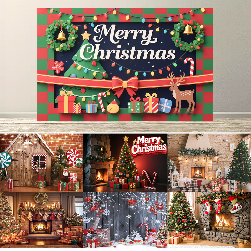 Christmas Theme Backdrop Photography Tree Sock Decor Party Supplies Photo Background Picture Banner Studio Decor Booth Props