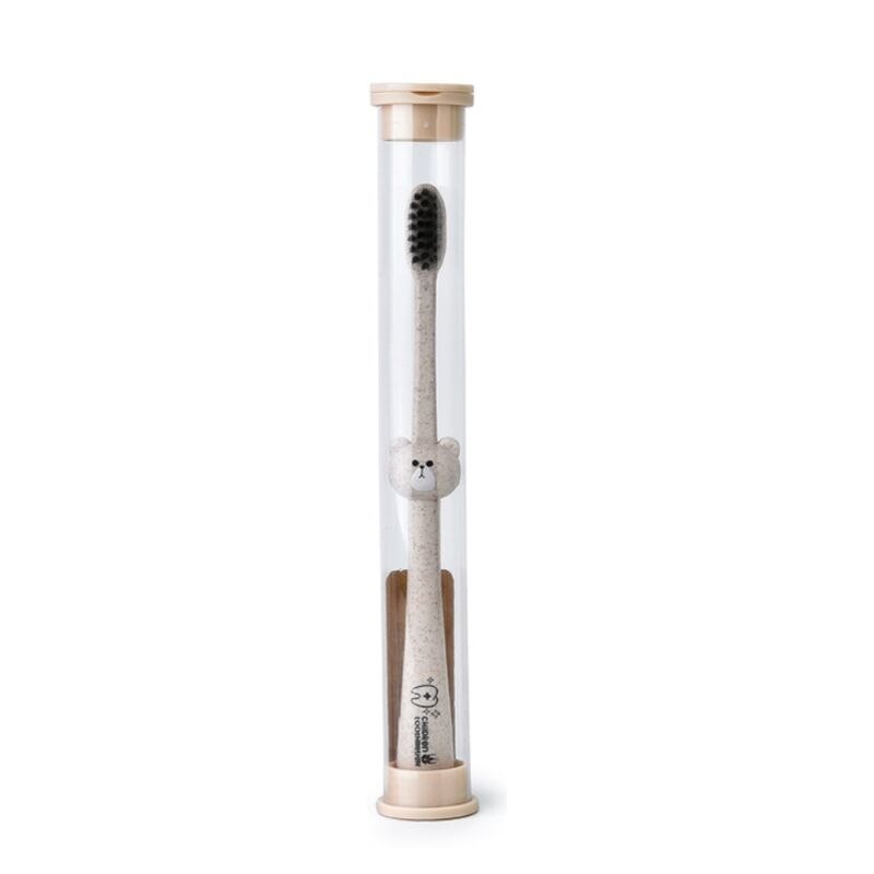 Brosse à dents pour enfants, manche de dessin animé, brosse buccale en charbon de bambou, soins de paille de blé naturel dégradable