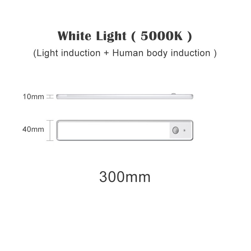 EZVALO LED sans fil Rechargeable capteur barre lumineuse et corps-capteur main Scan interrupteur armoire lumière magnétique veilleuse: white light 300mm