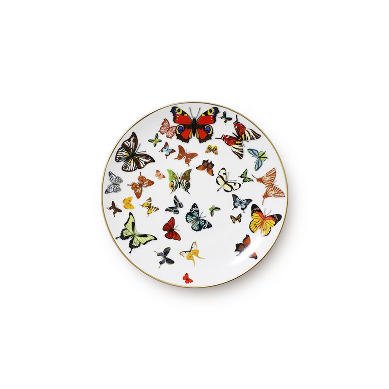 Ceramic Tray Gold Rim Plate Flat Dish Cake Dinner Tray Bowl Tableware Butterfly Bone China Tea Milk Cup Coffee Cup and Saucer