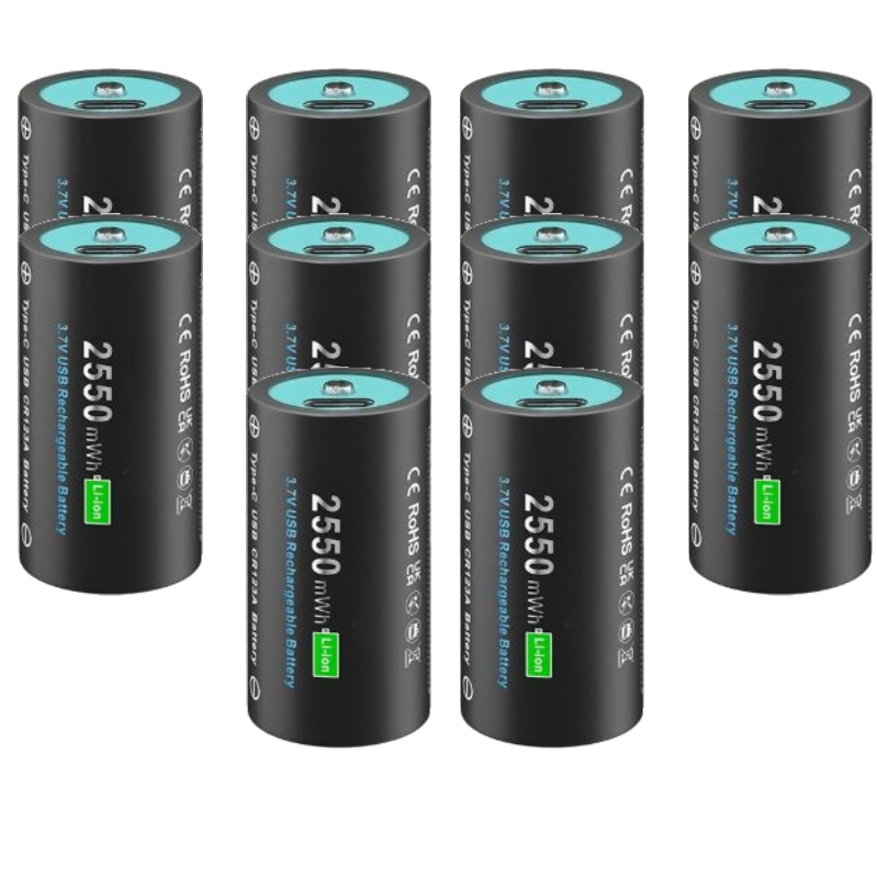 Batteria ricaricabile CR123A CR123 16mmX35mm con ingresso USB per torcia portato RCR123 RCR123A Batteria 3,7 V 2550 mAh
