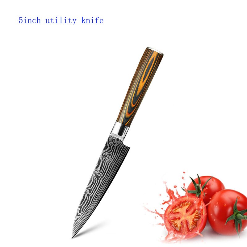 Køkkenkniv 8 tommer kokkeknive 7 cr 17 440c rustfrit stål med høj kulstof damaskus tegning gyuto spaltesæt skiver santoku kniv: B