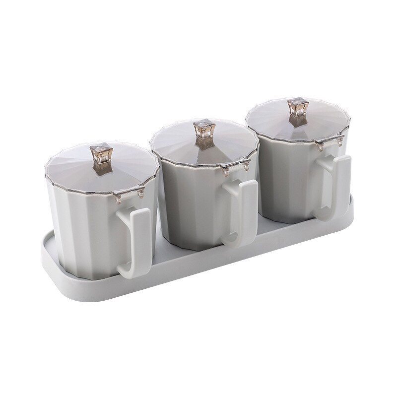 Kitchen Spice jar Set Multi-grids Seasoning Box With Lids Spoon Plastic Pepper Salt Condiment Bottle Kitchen Tools Accessories: gray 3 grids
