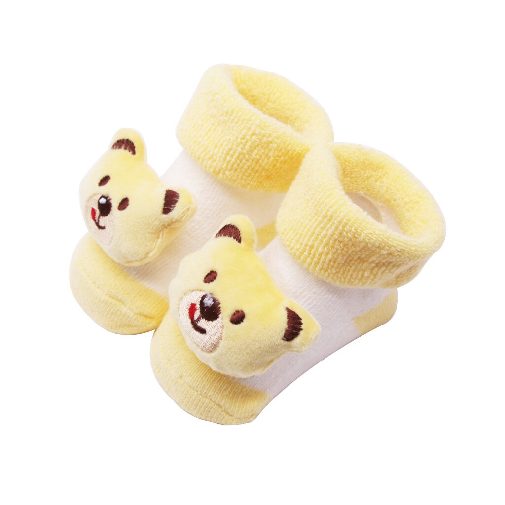 SAGACE – chaussettes antidérapantes pour -né, chaussettes d'intérieur en coton doux avec breloque pour bébé fille: Yellow