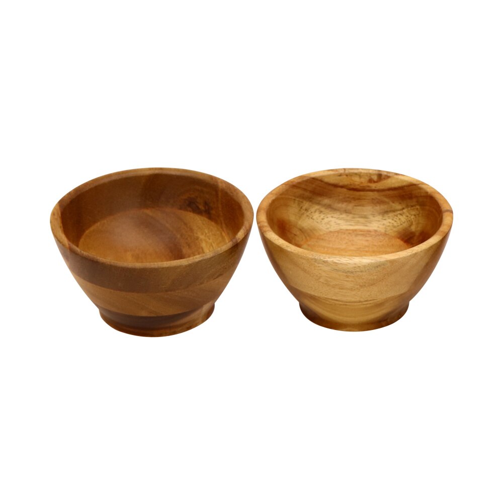 Jaswehome-cuenco de madera ecológico Natural, cuencos de fideo, arroz, sopa, postre, cuenco pequeño para niños, contenedor de alimentos, utensilios de madera: 2-piece bowl