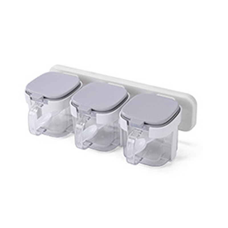 Wall-Mounted Seasoning Box Kitchen Seasoning Combination Set Storage Box Household Salt MSG Spice Jar Container Condiment Jars: Gray 3pcs