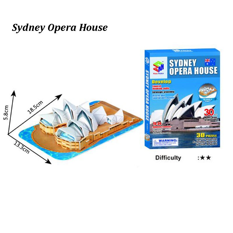 3D Three-dimensional Famous Building Model Toys Puzzles Kids DIY World Famous Tower Bridge House Jigsaw Educational Toy ZXH: Opera House