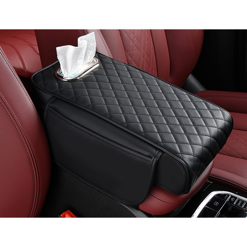 Auto-armsteun box pad verhoging universele pad Auto verhoging tissue opbergtas met zak Centrale kussensloop: Black