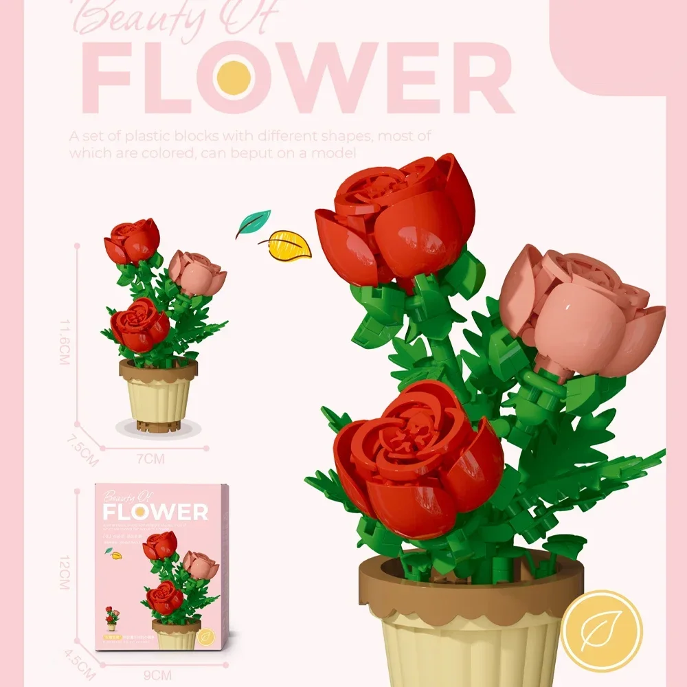 Mini Daisy Flower with Pot Micro Building Block Toy Intricate Floral Details Multiple Styles Available for Home and Office Décor: Sand Green